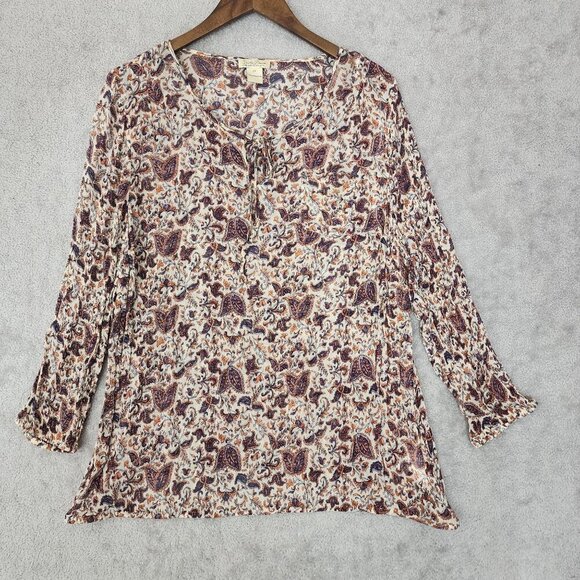 Lucky Brand Sheer Womens Paisley Print Blouse 2X V-Neck Long Sleeve Rayon Top - Picture 1 of 9
